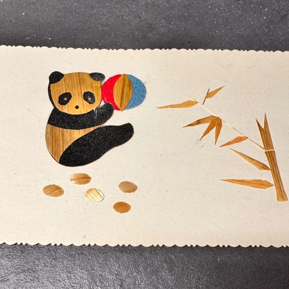 New Handcrafted Quilled Vintage Panda Bear Bamboo Straw Art‎ Bookmarks Set of 3